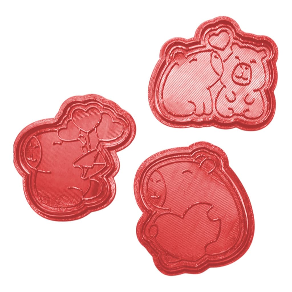 Kit 3 Cortadores Capivara Biscoito Confeitaria Românticos