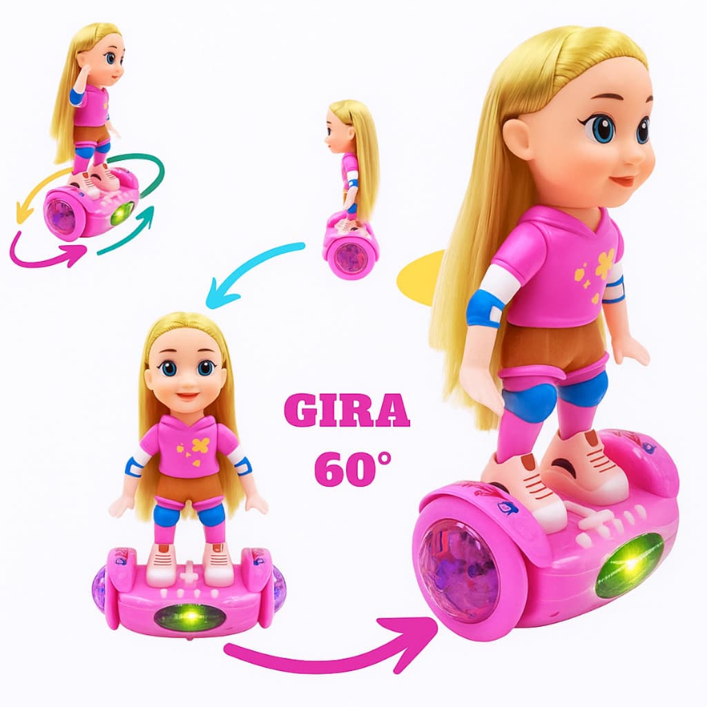 Boneca Giratória Andadora Musica Overboard Som e Luzes Electrônica