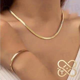 TB  Feminina Kit Conjunto Aço Inox Colar Laminado e Pulseira Folheados Banhada a Ouro 18k