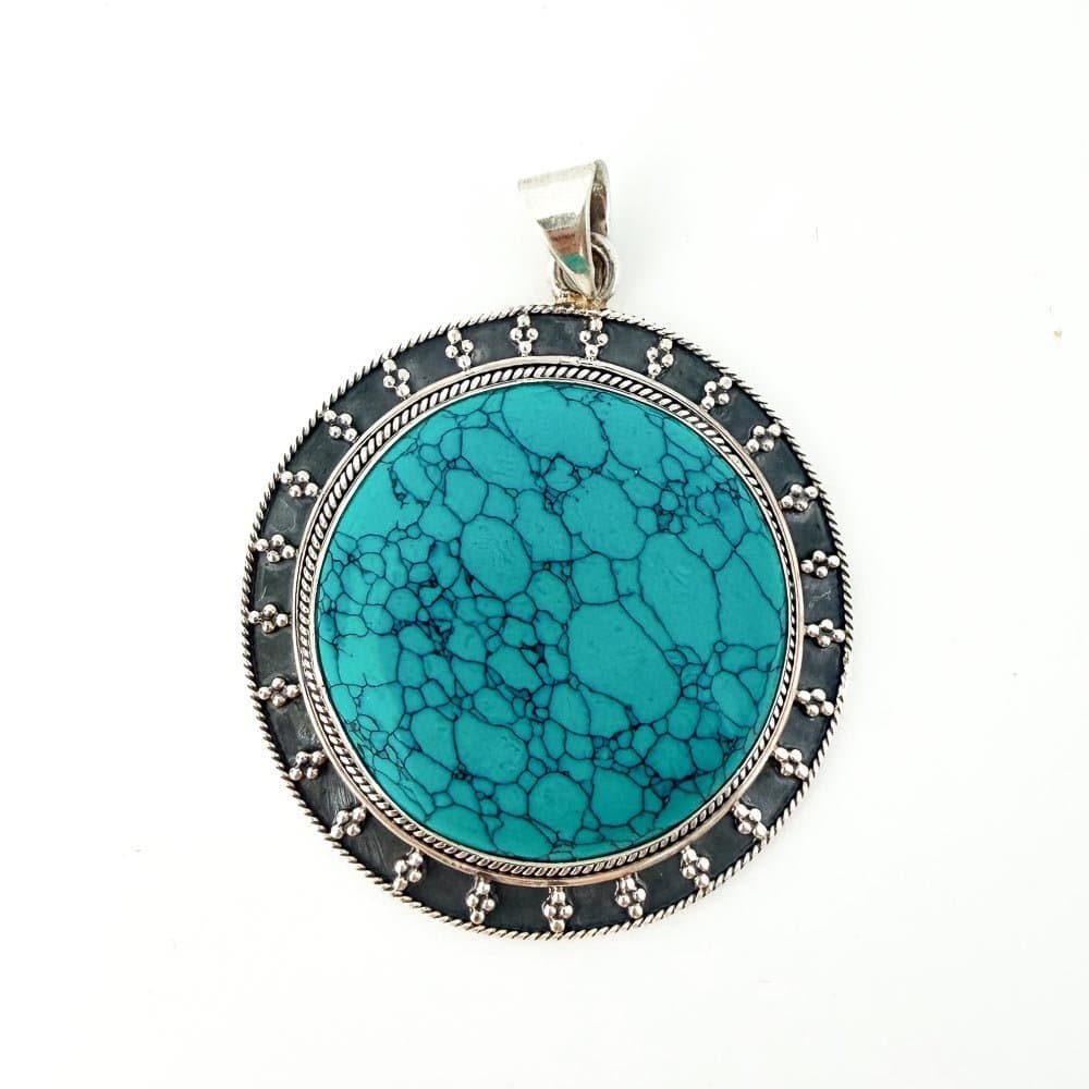 Pingente Mandala Turquesa Prata de Bali 925 5,2cm