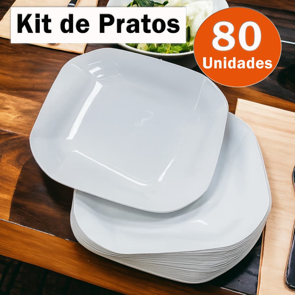 Jogo 80 Pratos Quadrado de Plástico Resistente Modelo Espiral Durável