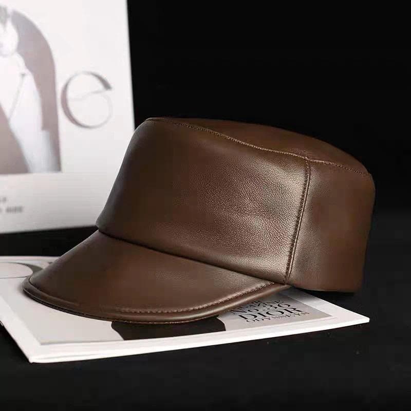Novo Chapéu Equestre de Couro PU para Mulheres, Boné de Beisebol de Cor Sólida com Topo Reto, Chapéu Vintage de Cavaleir