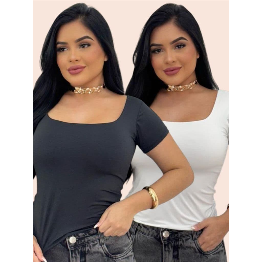 Blusa Baby Look Feminina Básica Com Decote Quadrado Com Manga Curta Moda Casual Versátil Blogueira