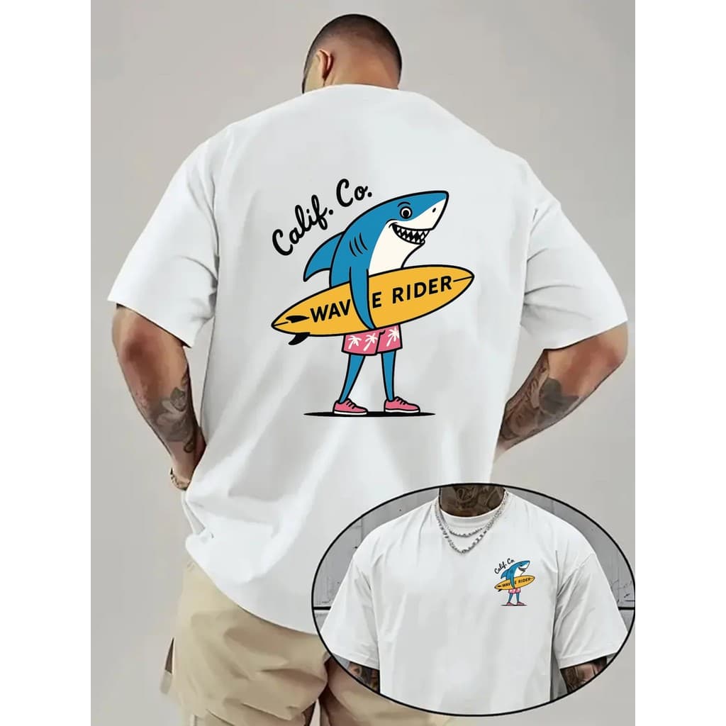 Camiseta T-shirt gráfica de surfe de tubarão de California   prancha de surf 100% Algodão