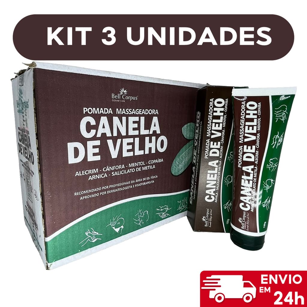 Kit 3un Pomada Massageadora Canela de Velho Bisnaga 150g Bell Corpus