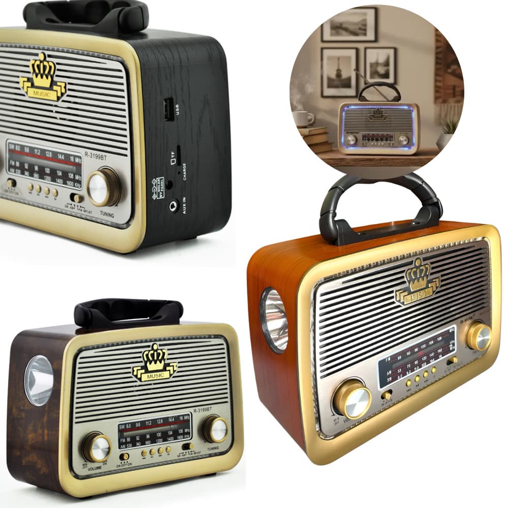 Rádio Am Fm Antigo Retrô Usb Bluetooth Cartão TF Bivolt Recarregável - Alfacell AL319BT