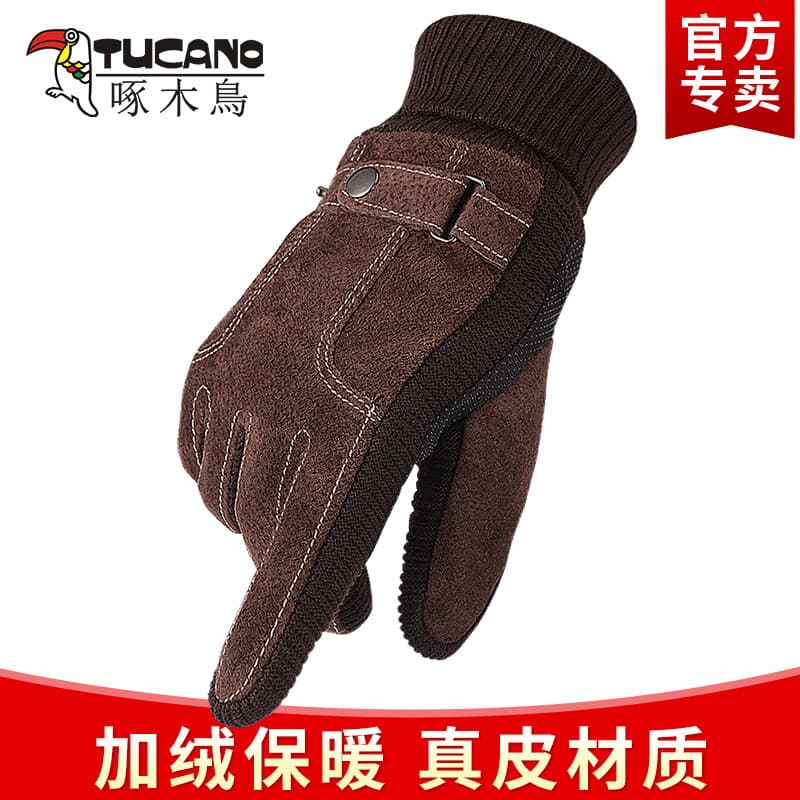 Luvas de couro masculinas inverno ciclismo à prova de frio mantendo quente engrossado velo tela sensível ao toque invern