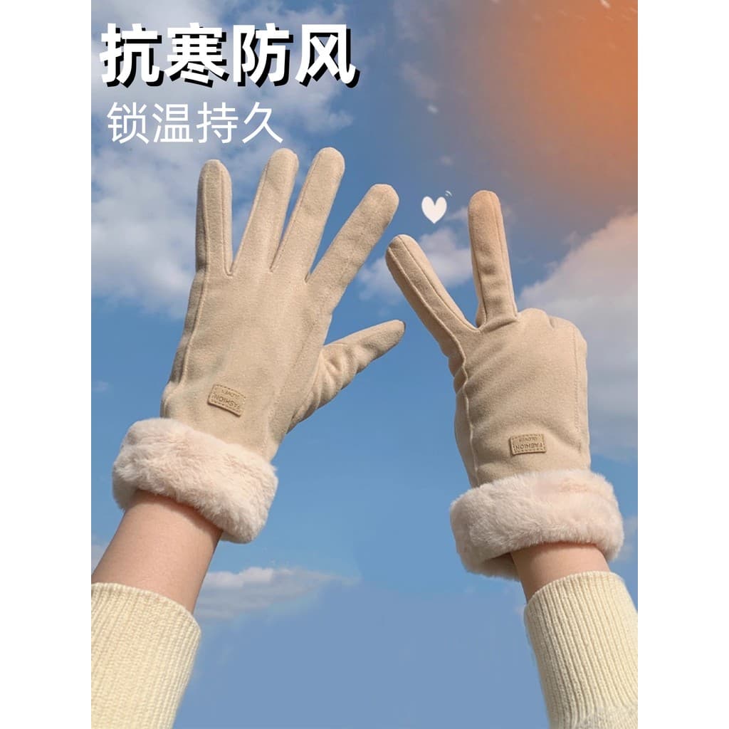Inverno luvas quentes feminino forro de lã espessamento bonito novo estilo estudante inverno condução ciclismo à prova d