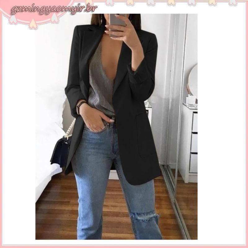 Plus Size Blazer Feminino Alfaiataria Social Slim Casual Pequeno Cor Lisa Para Outono/Inverno/Primavera