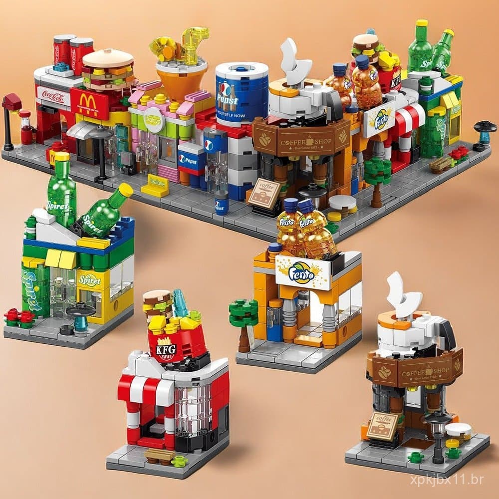 Mini vista de rua compatível com modelos de construção Lego City, quebra-cabeças para crianças, brinquedos de montagem,