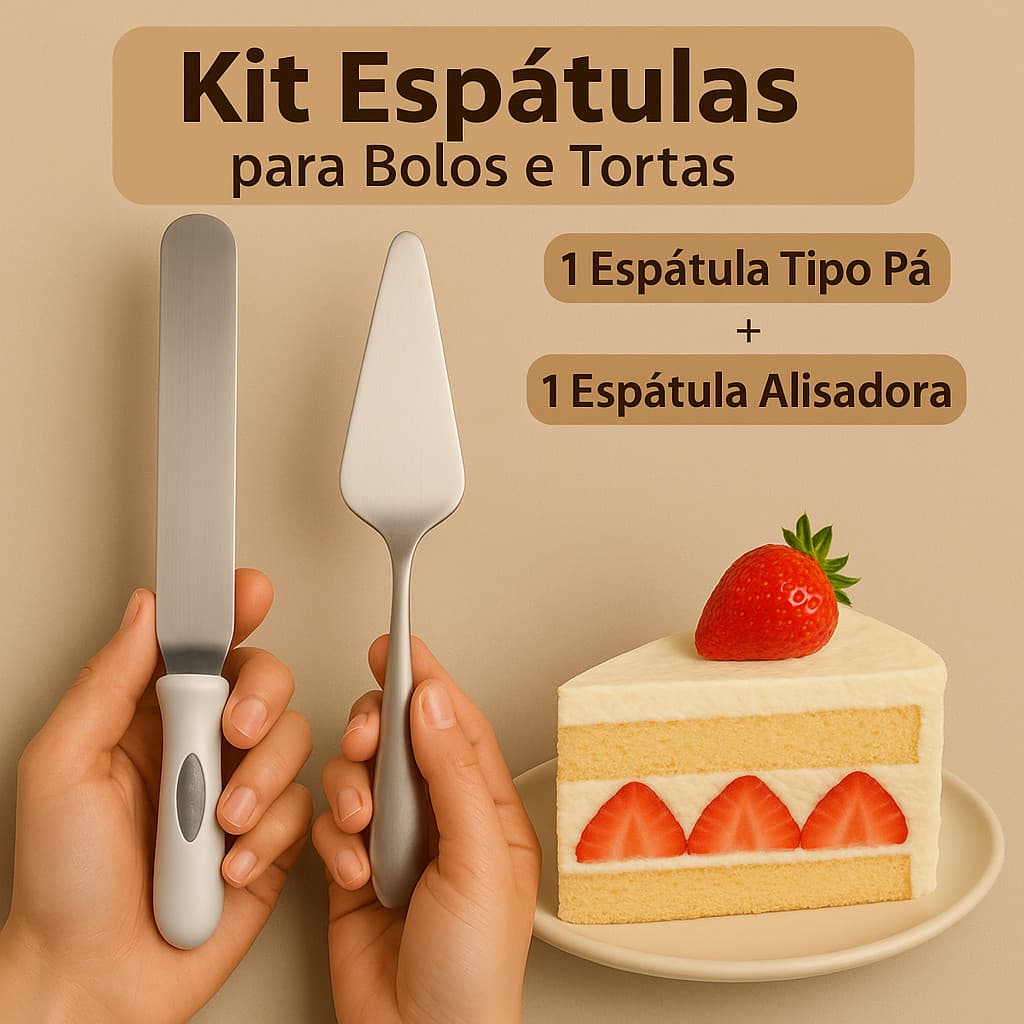 Kit Espátula Inox Profissional + Pá de Bolo Inox | Confeitaria, Sobremesas e Cozinha Premium