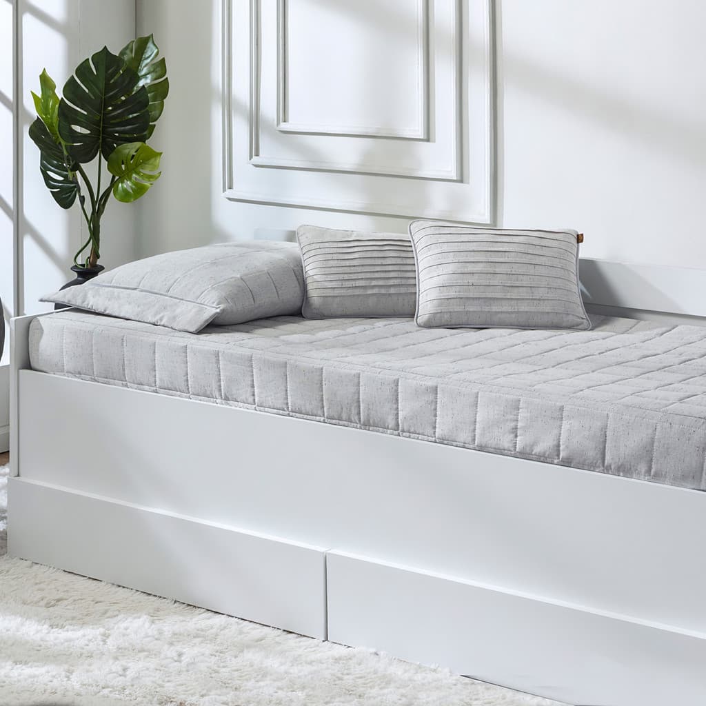 Colcha Em Linho 100% Algodão Cinza Solteiro Cama Babá Com Elástico Matelasse Matelado Batistela Baby