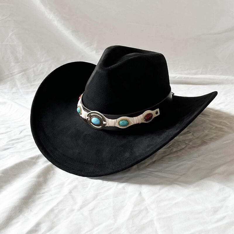 Chapéu de Cowboy de Camurça com Detalhes de Pedras Preciosas para Homens e Mulheres, Novo Chapéu de Cowboy Ocidental de