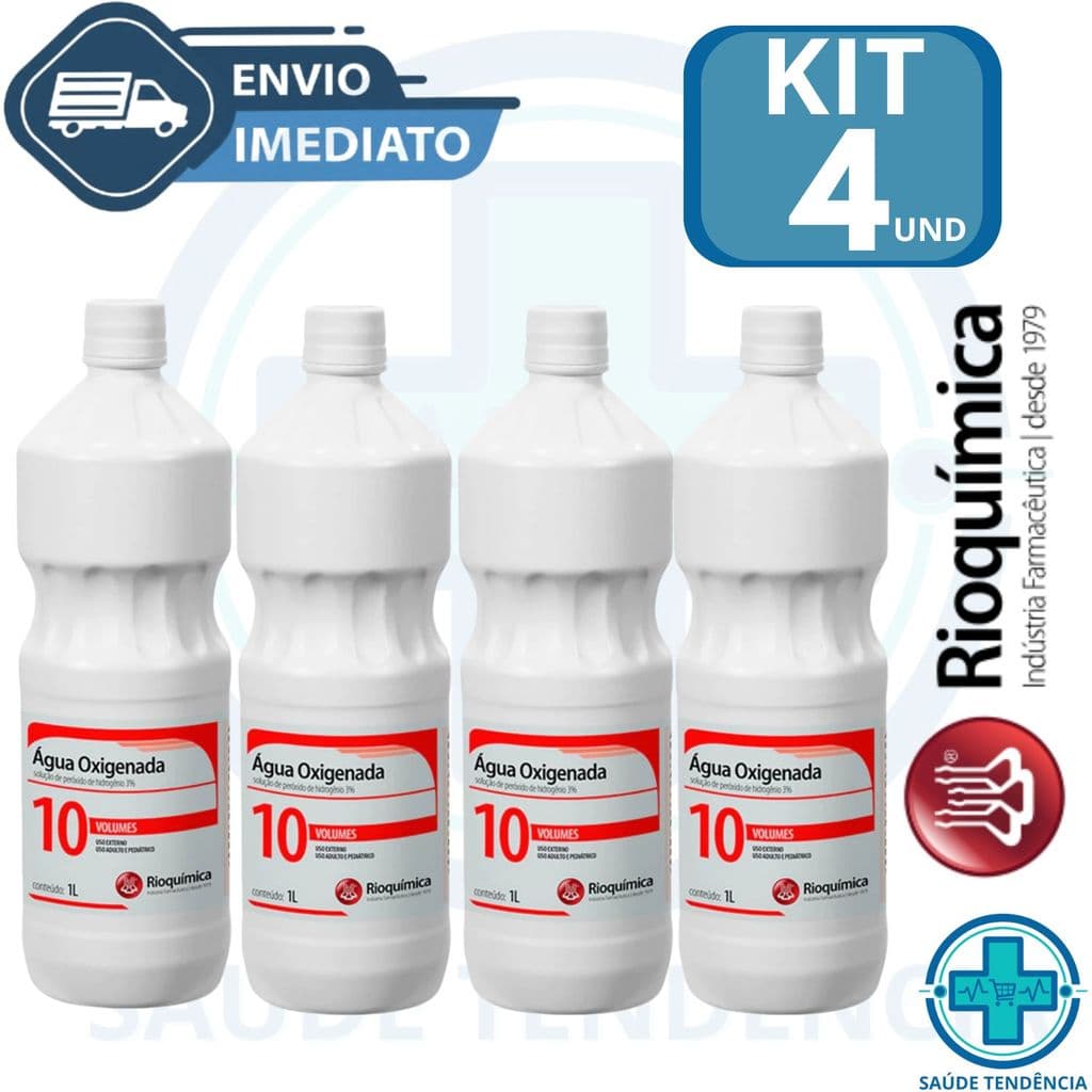 KIT 4 Água Oxigenada 10 Volumes de 1 Litro Rioquímica