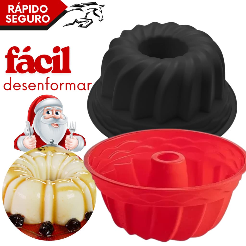 Forma Assadeira Silicone 21,5 cm Redonda Pudim Bolo Manjar Receita Ceia de Natal