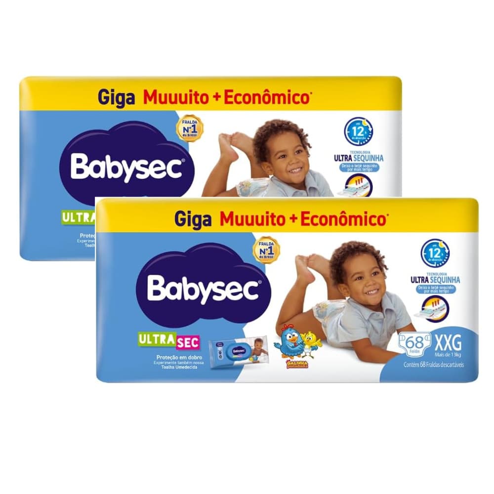 Kit 2x Fraldas BabySec Ultrasec Giga XXG Galinha Pintadinha – 68 Unidades