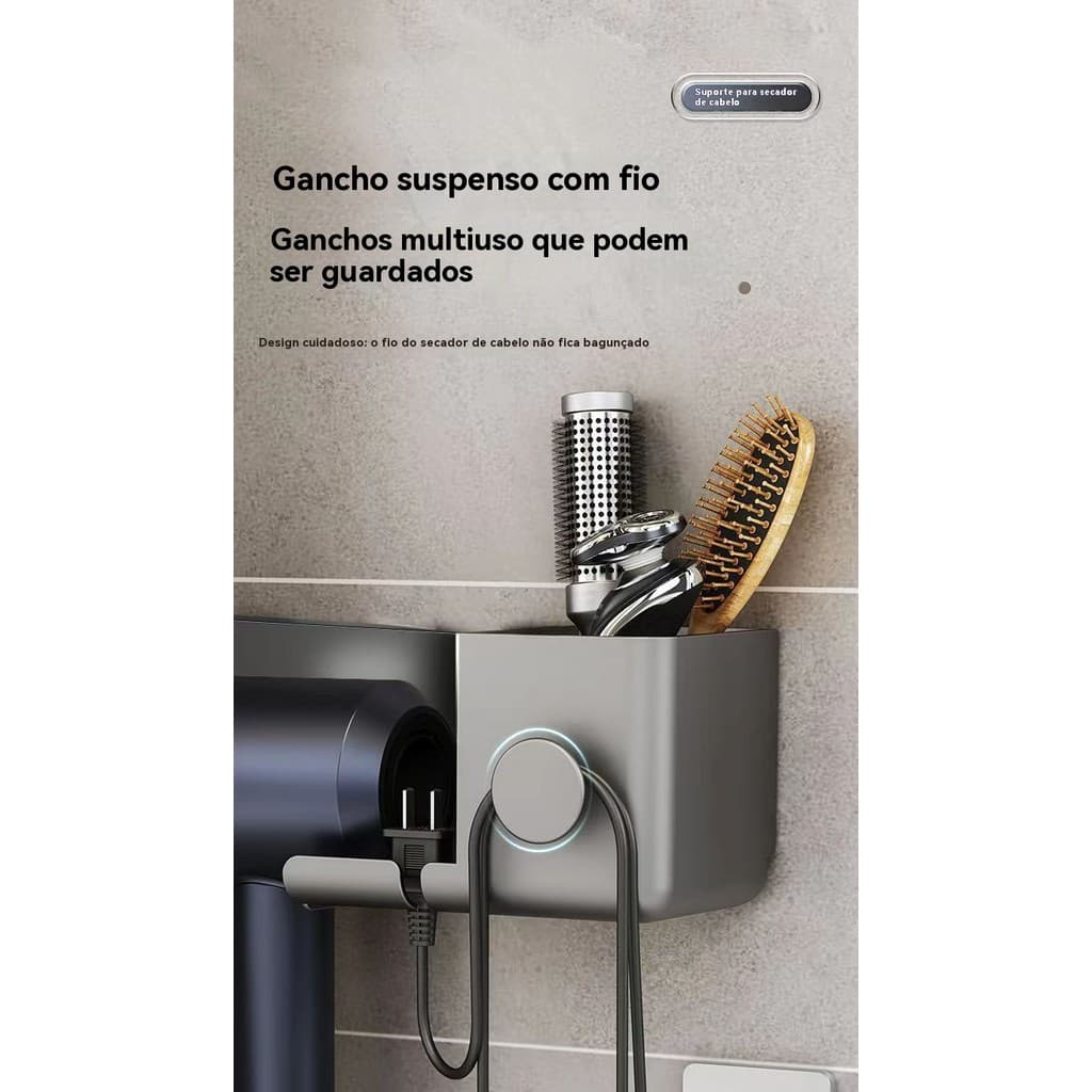 Suporte para Secador de Cabelo Suporte de Ventosa Sem Perfuração para Secador de Cabelo de Banheiro Suporte de A