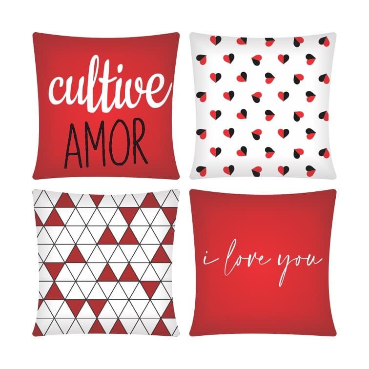 Kit 04 Capas De Almofada 43cm x 43cm Decorativa Vermelha
