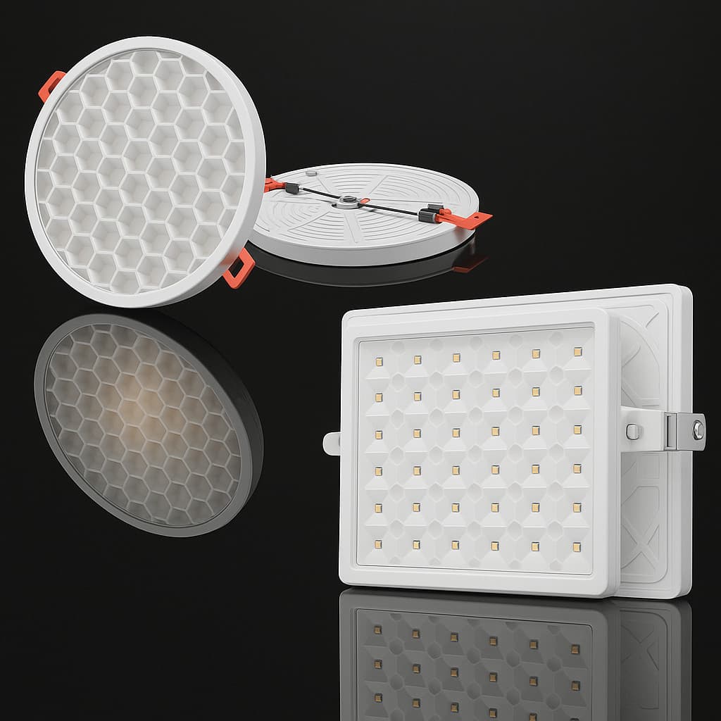 Painel LED Colmeia Sobrepor 24W/36W Redondo ou Quadrado Luz Quente e Fria