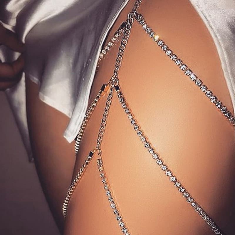 Strass Perna Coxa Corrente Correntes Verão Biquíni Corpo Arnês Jóias Barriga Link