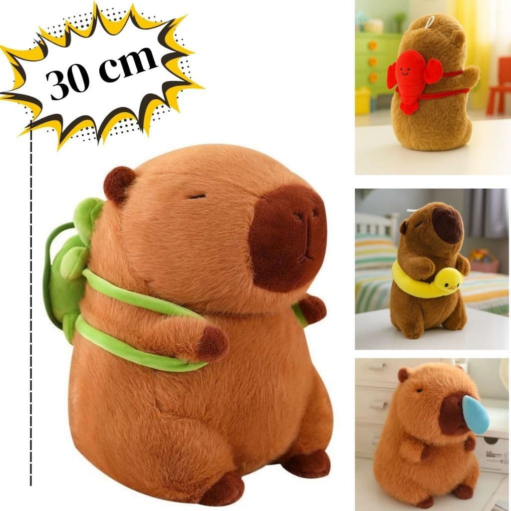 Capivara de Pelucia Mochila tartaruga E Cachecol Grande 30cm e 50cm Fofinha Capibara Brinquedo Filo Ursinho Presente