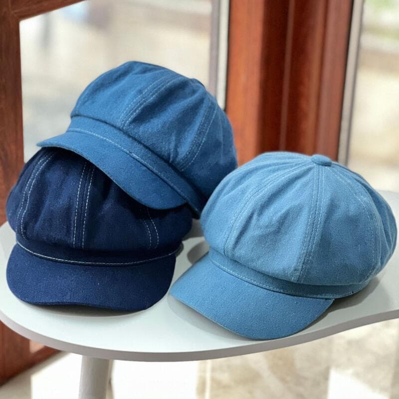2025 Feminino Newsboy Boné Vintage Elegante Casual Denim Pintor Chapéu Boina Plano Para Compras Viajar Data Viagem Camin
