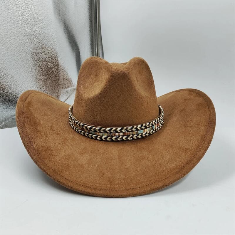 Chapéu Fedora Estilo Cowboy Ocidental para Mulheres e Homens, Clássico em Camurça, Aba Larga de 10CM, Chapéu de Jazz par