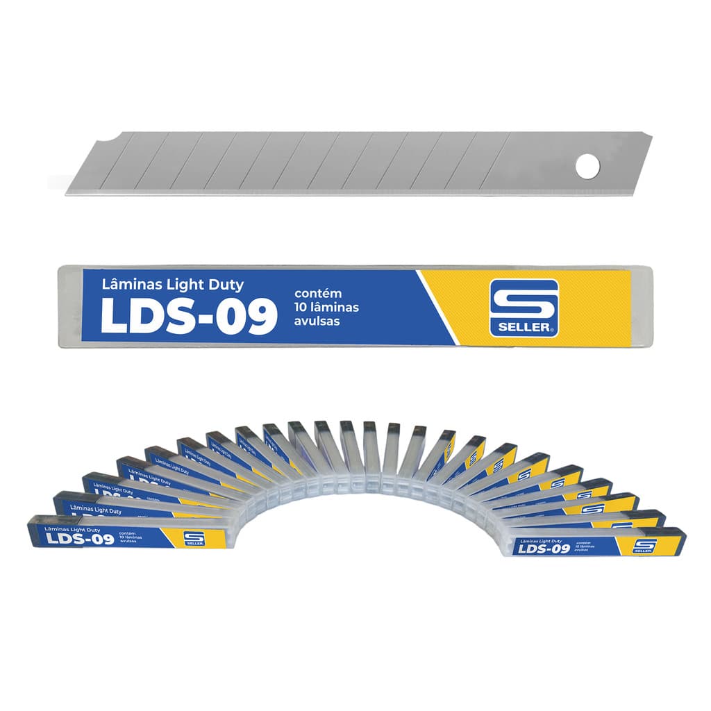 Lâmina Estreita para Estilete LDS-09 Seller 9mm Aço Carbono – Kit com 24 tubos (10 lâminas cada) – Corte leve e preciso