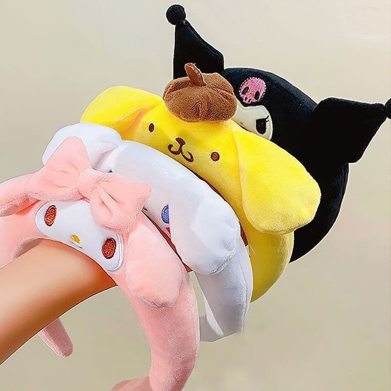 Faixa De Cabelo Kawaii Sanrio My Melody Kuromi Cinnamoroll Pompom Purin Girls Acessórios Anime Cute Cartoon Plush Cabele
