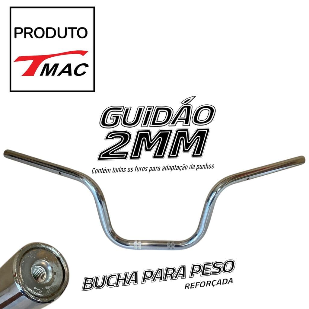 GUIDÃO CARGO PREMIUM 2MM RESISTENTE COM BUCHA PARA PESO E FURO DO PUNHO TMAC
