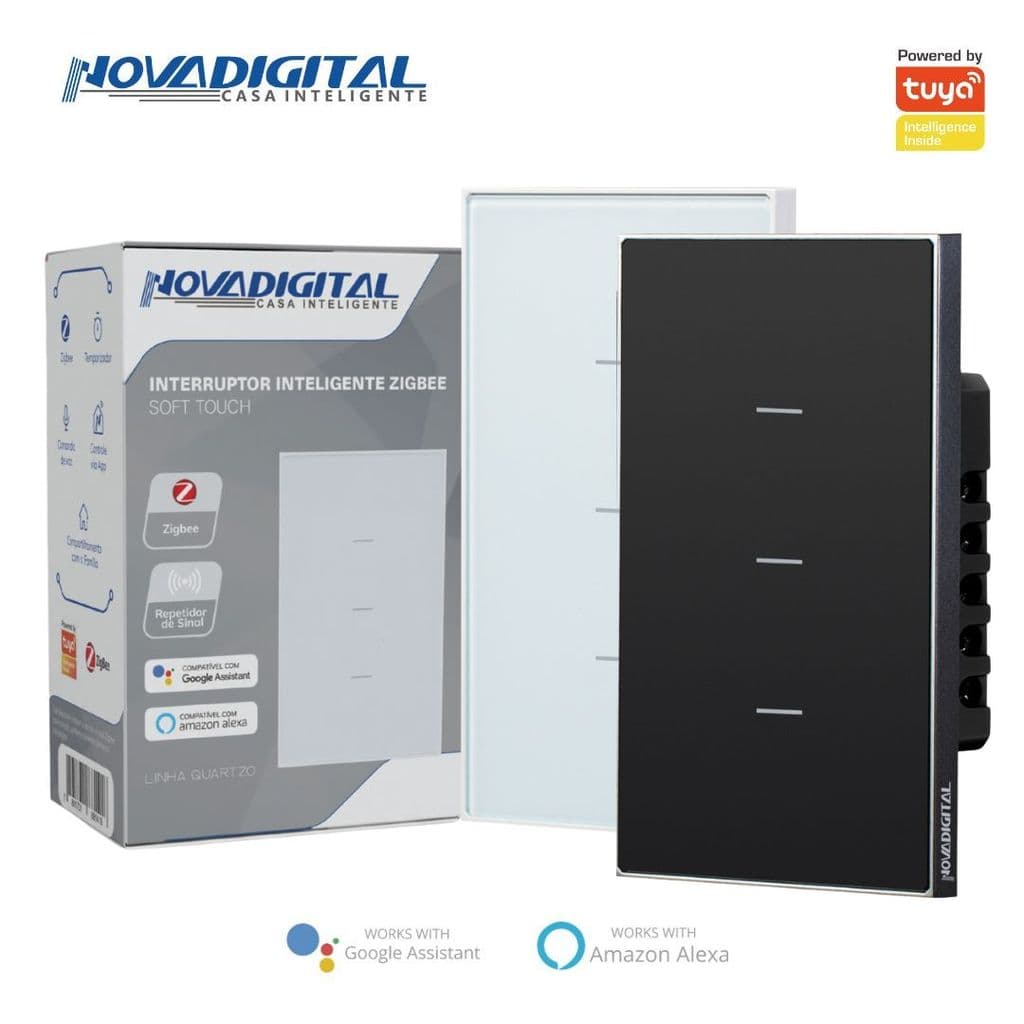 Interruptor Inteligente 3 Botões Soft Touch Quartzo Zigbee Nova Digital 4x2
