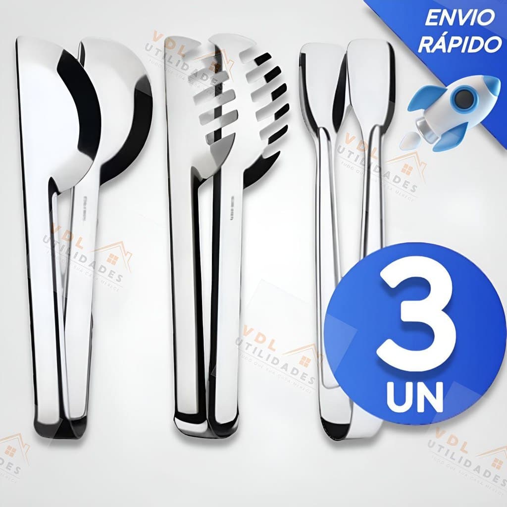 Kit 3 Utensílios Para Cozinha Inox Pegador Universal Pegador de Massas e Pegador de Frios