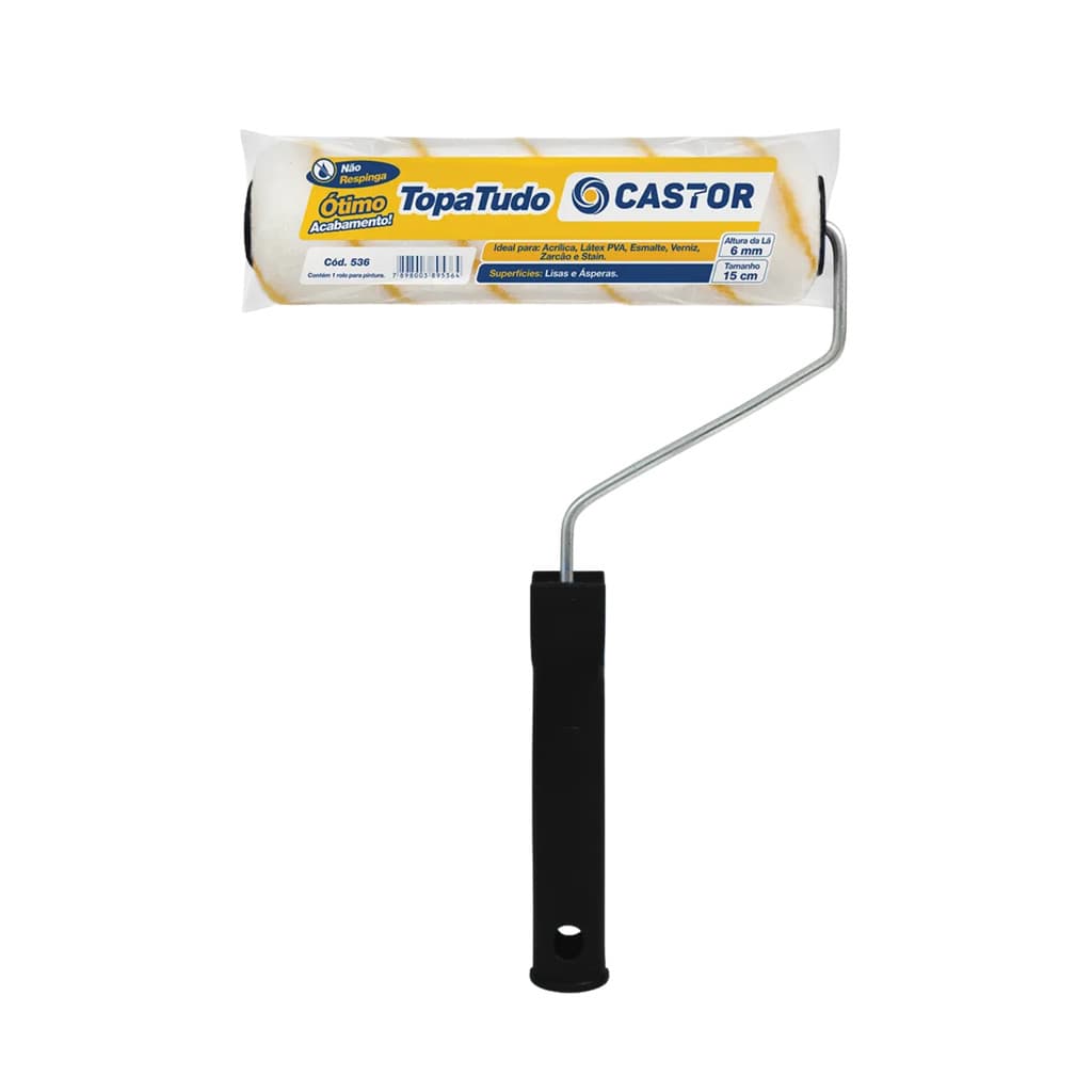 Rolo para pintura Lã Topa Tudo 6MMx15CM c/cabo - Castor