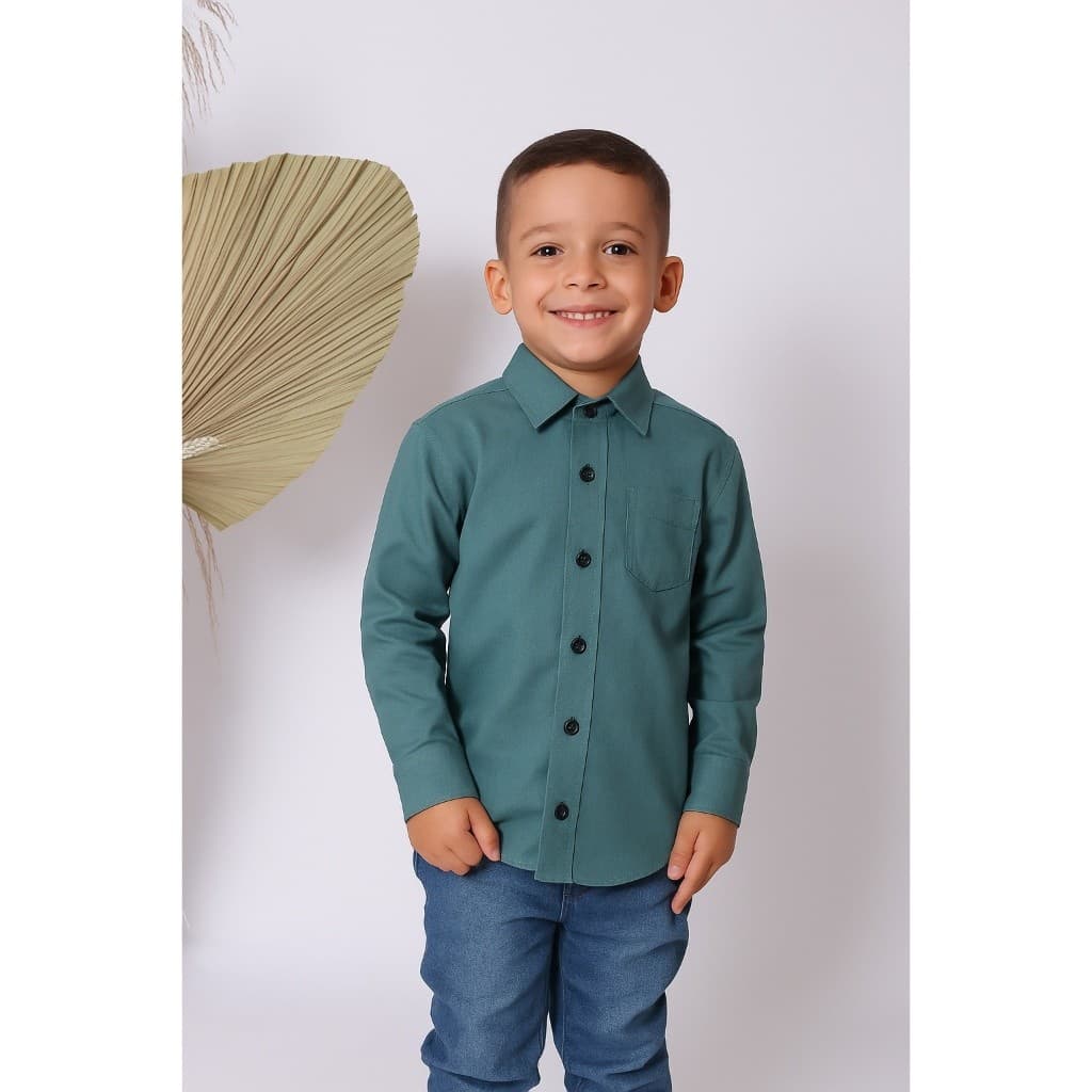 Camiseta Infantil Masculina Social De Botão Algodão Slim Para Meninos
