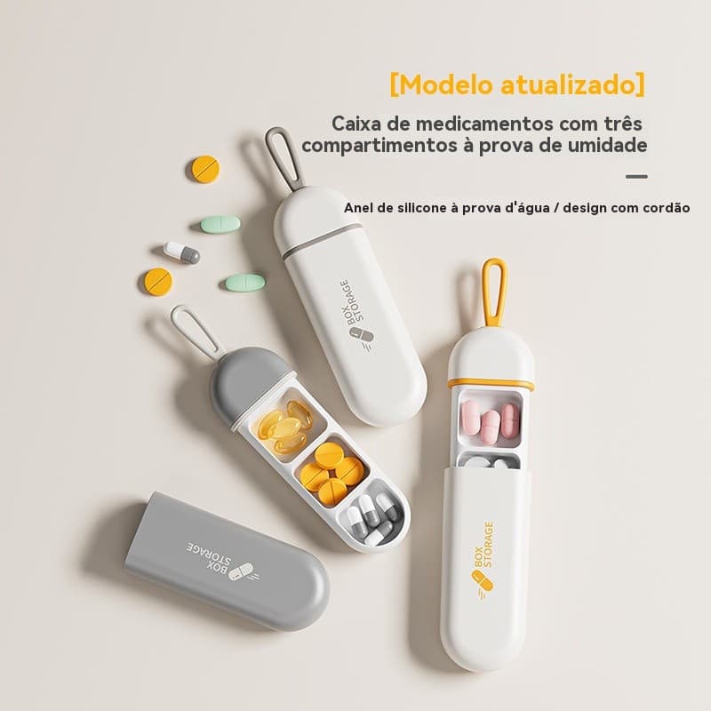 Caixa de Pílulas Portátil Grande Capacidade Três Compartimentos à Prova de Umidade e Poeira Caixa de Armazenamento de Vi