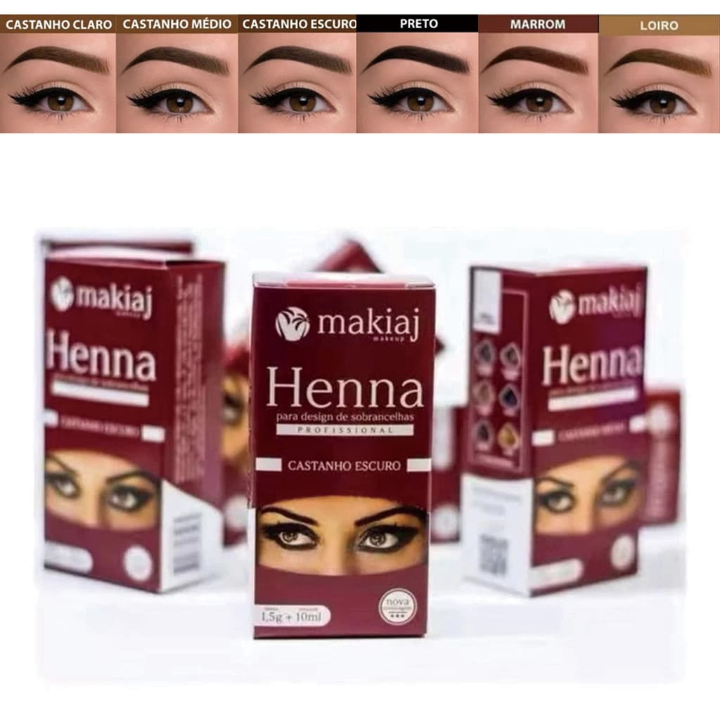 Kit com 6 Unidades Henna para Sobrancelhas Makiaj | 1,5g Henna + 10ml Fixador por Unidade | Dura até 15 Dias