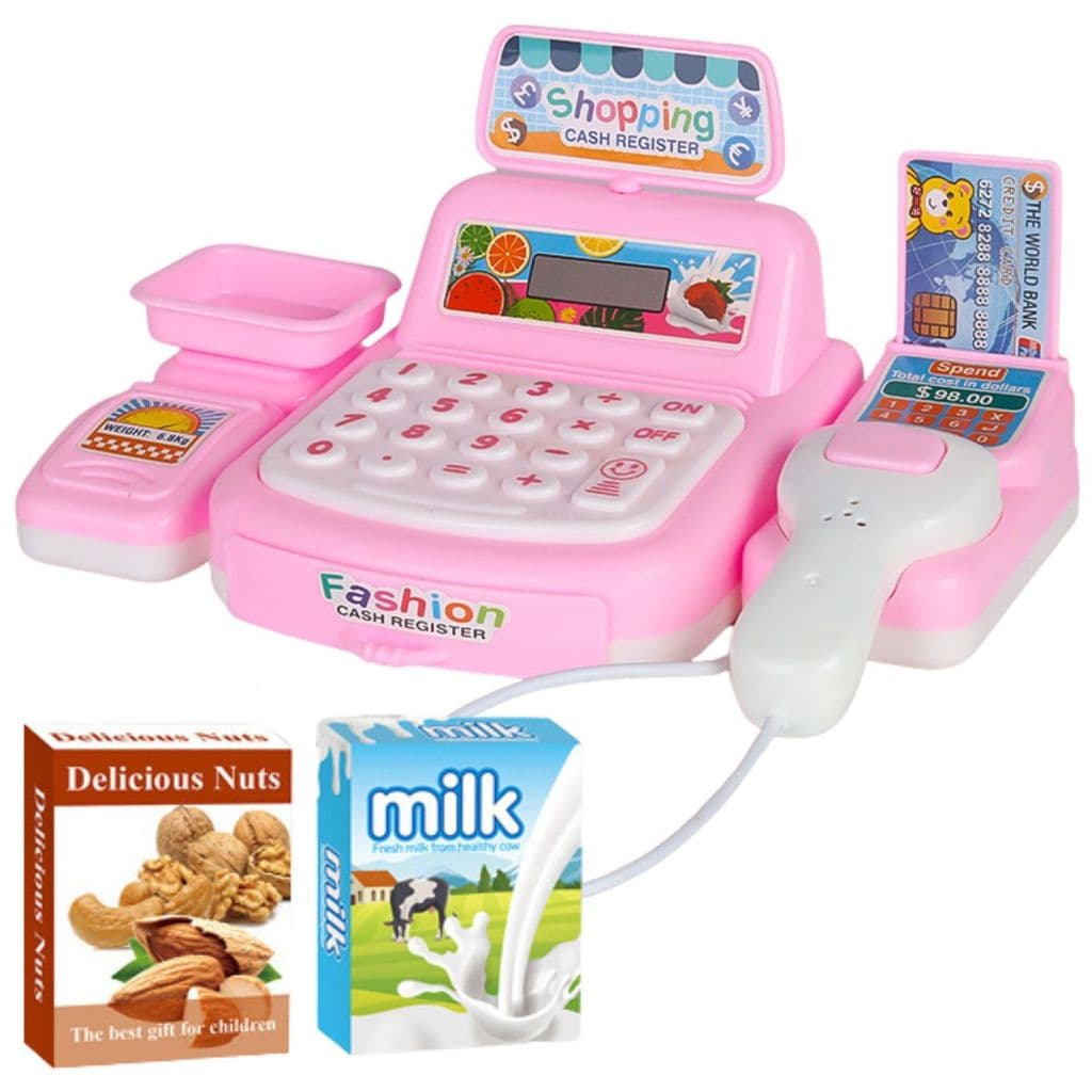 Kit Caixa Registradora Rosa C/ Acessórios E Scanner Interativo Luz e Som