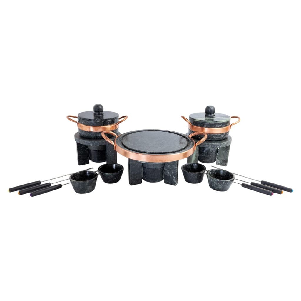Kit Fondue Pedra Sabão Completo 16 Peças - Chapa 23 cm