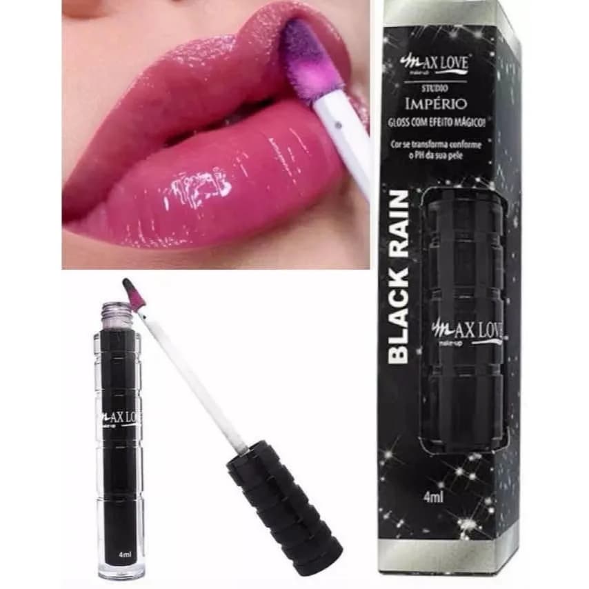 Gloss Black Rain Max Love Efeito Mágico que Muda de Cor com o PH Brilho Intenso e Hidratação Profunda