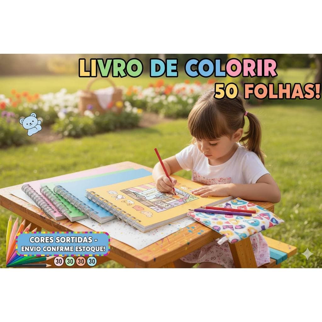 Livro Colorir Criatividade Infantil 50 Folhas Papel Resistente Atividades Lúdicas