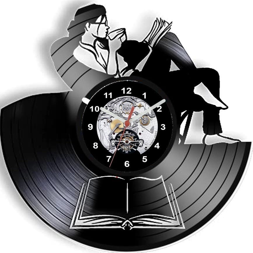 Relógio  de parede Livros - Feito em disco De Vinil Real - Disco de vinil cortado - Leitura