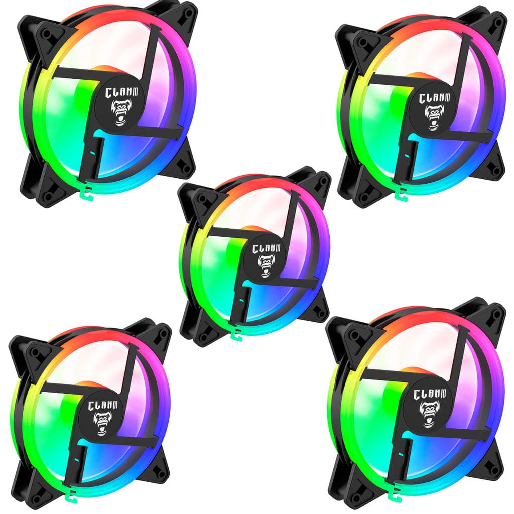 Kit 5 Cooler Fan Gamer Noto Rgb Clanm 4 Pinos Molex 120mm