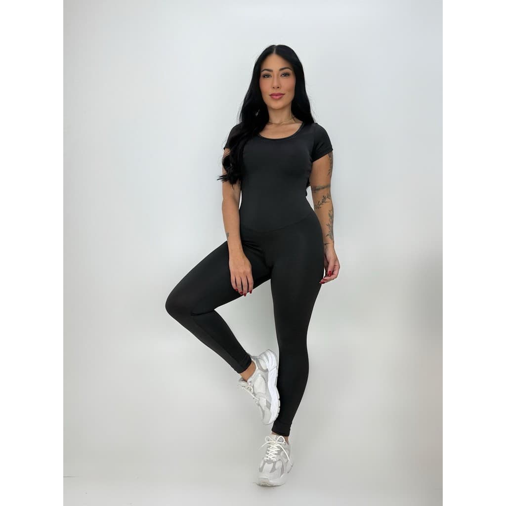 Macacão Longo Feminino Com Manga Curta Suplex Fitness