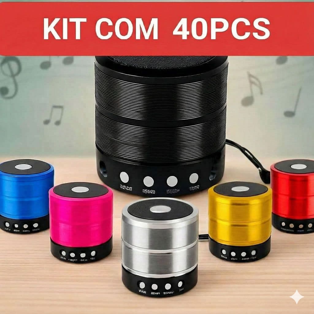 Kit 40pcs Mini Caixa de Som Bluetooth 887 Portátil Rádio FM USB SD Graves Potentes Bateria Recarregável Atacado