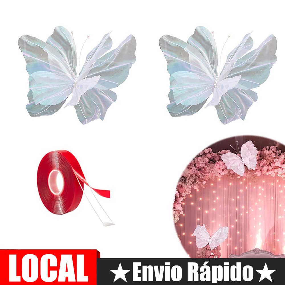 Decoração de casamento de borboleta de Chiffon branco 2 peças + cola Nano suprimentos de decoração de festa suprimentos