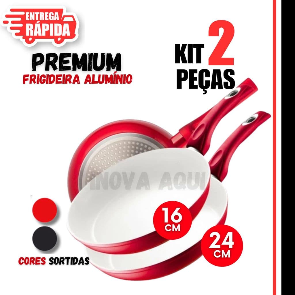 2 Frigideira 16CM e 24CM Vermelha Antiaderente Revestimento Cerâmico e Premium Funda Cabo Siliconado Não Gruda