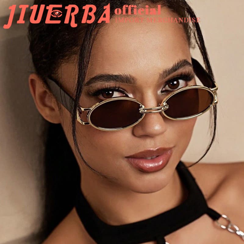 JIUERBA Óculos De Sol Femininos Ovais Retrô Com Proteção UV , Estilo INS De Metal Oval , Unissex