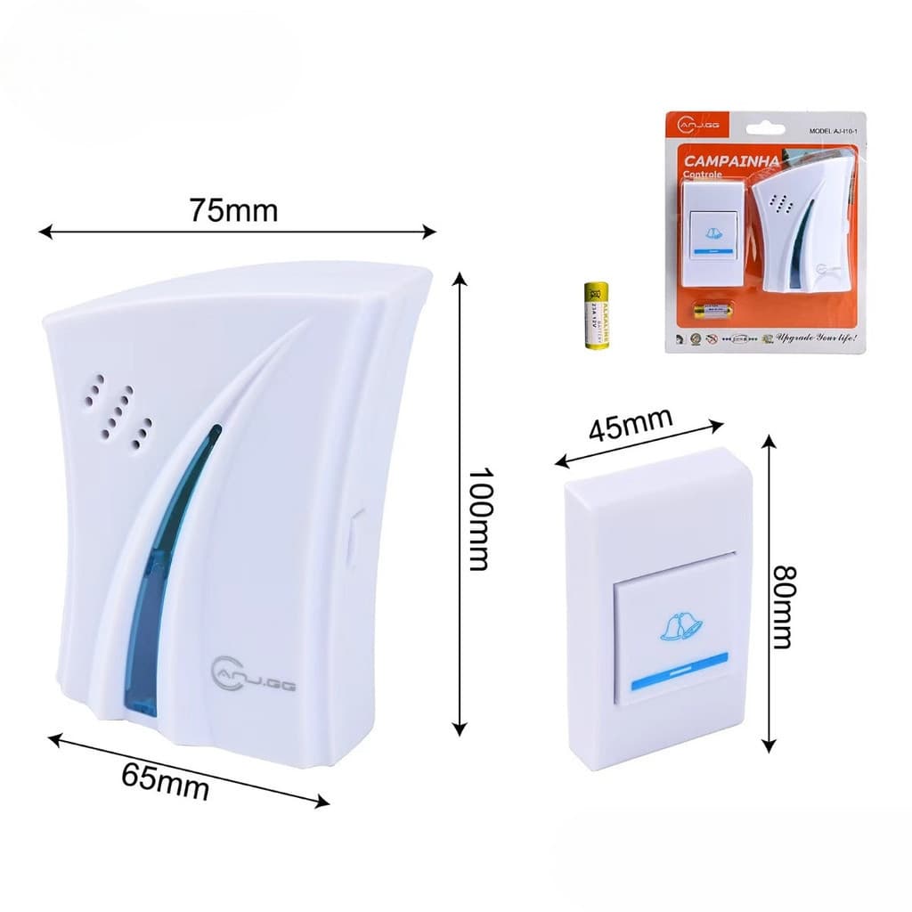 Campainha Sem Fio Plug-in com 36 Toques – Transmissor + Receptor, Fácil Instalação