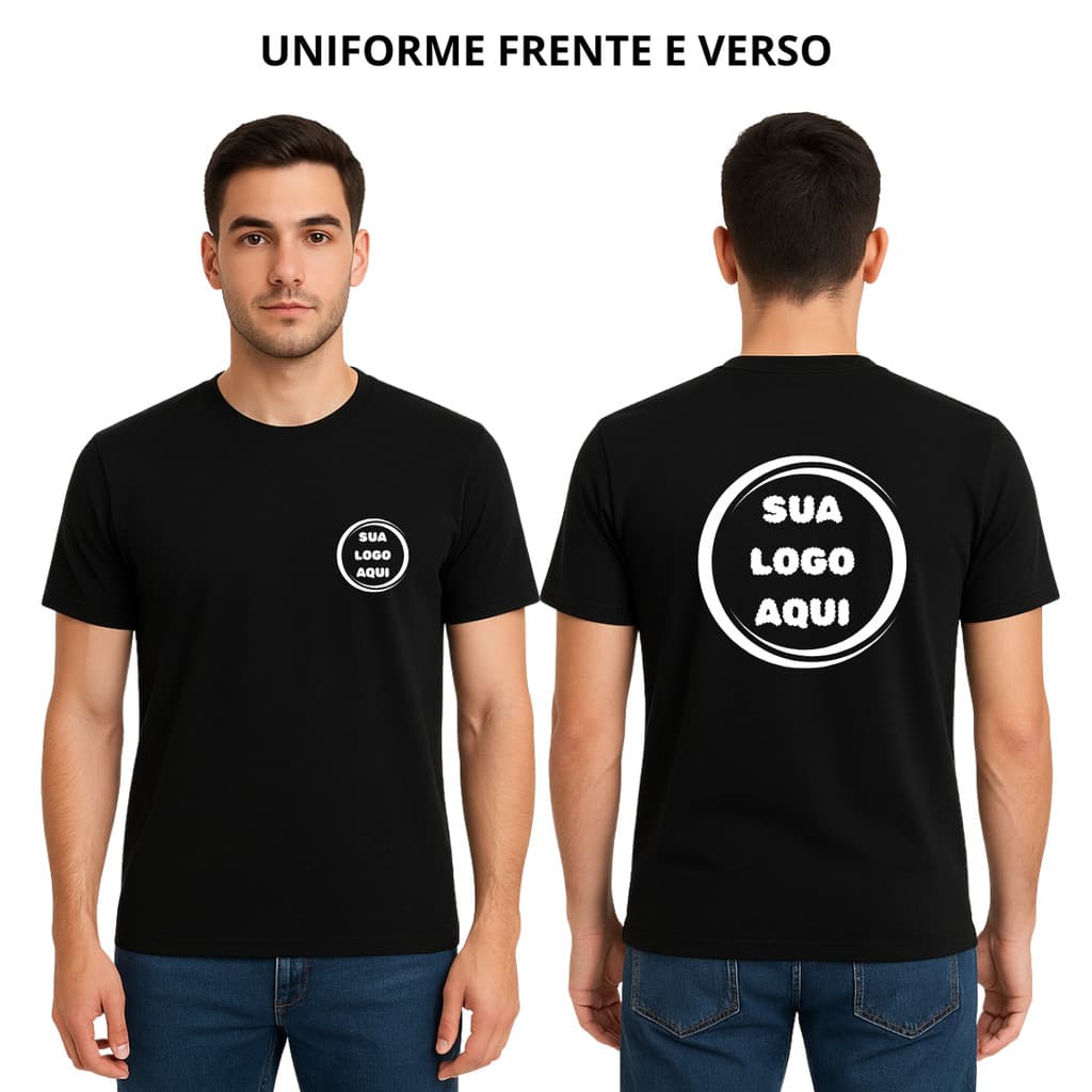 Camiseta Uniforme Personalizado Frente e Verso Unisex 100% Algodão Várias Cores.