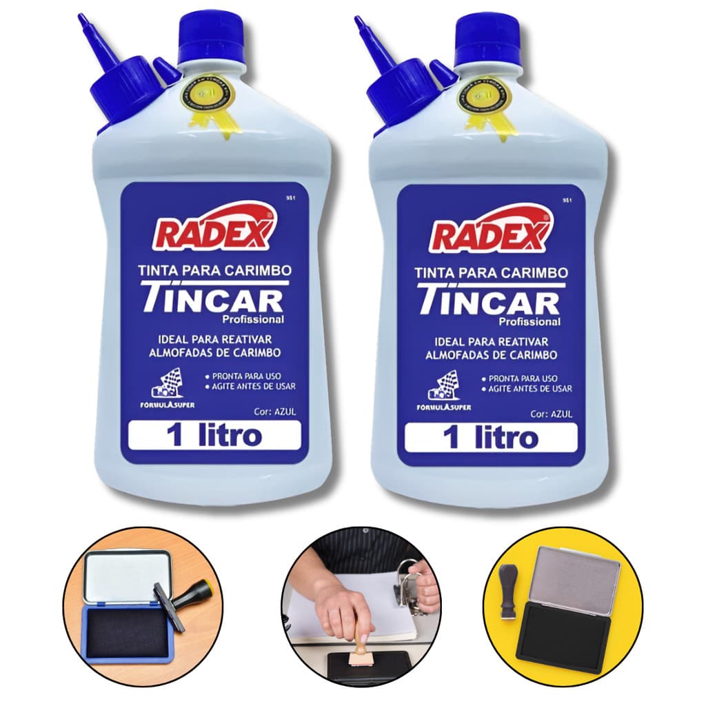 Kit 2 Tinta 1 Litro Cada Para Recarregar Almofada De Carimbo Cor Azul Alto Rendimento